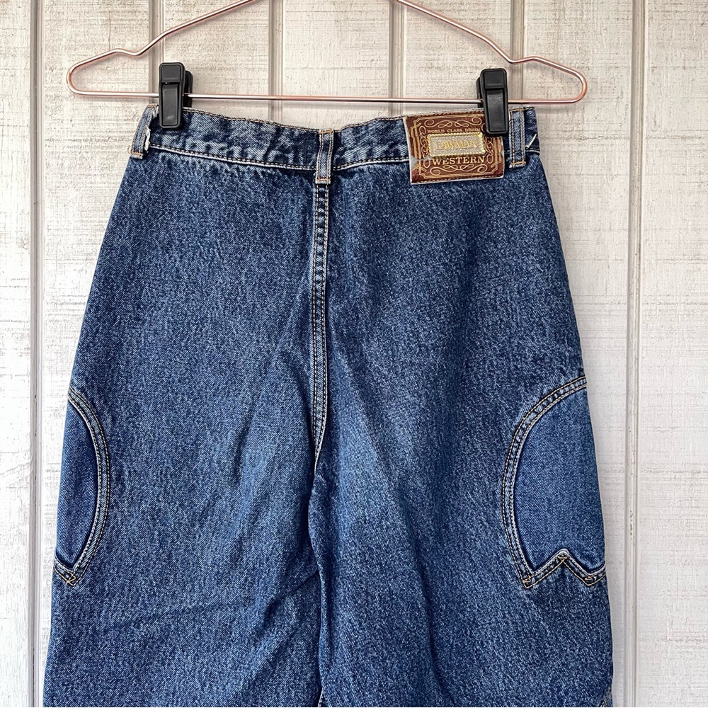 ✨ Vintage Lawman Western Jeans High Rise Tapered Dark Wash 26 - Picture 7 of 9